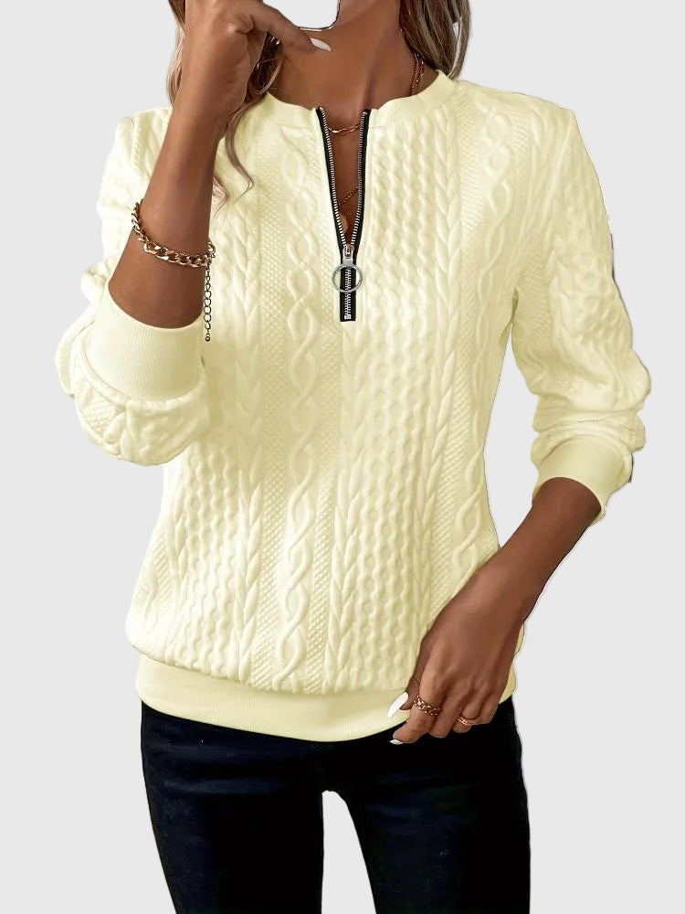 Minda | Women's Zip-Up Sweater with Braiding